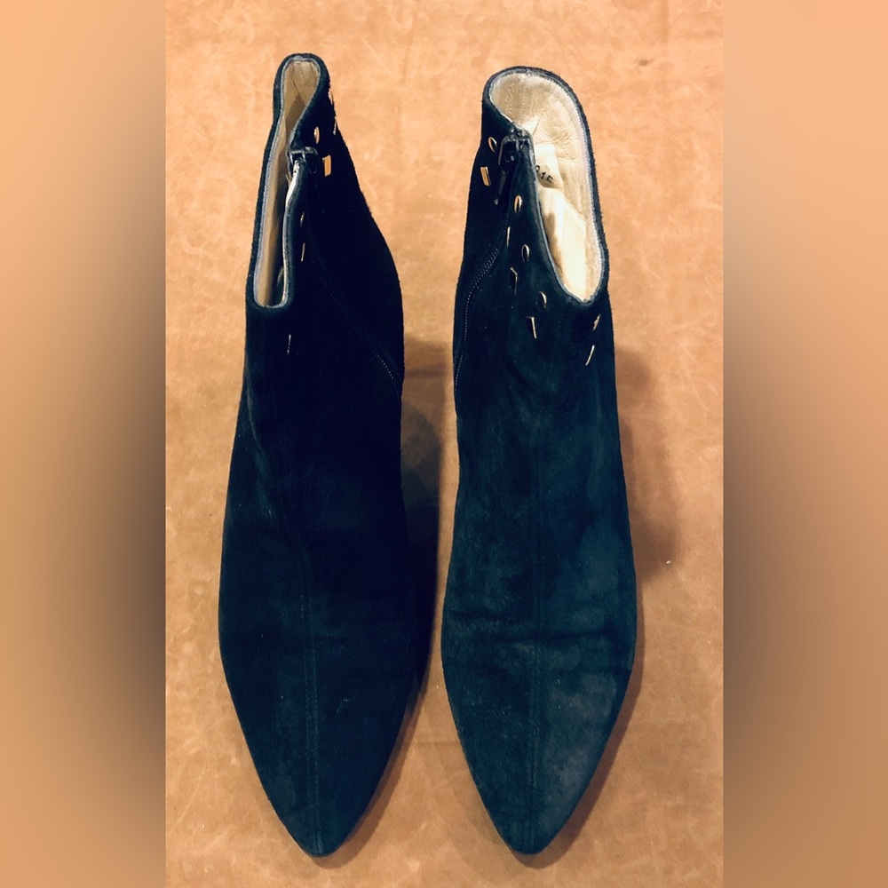 Nina Black Suede Leather ankle boots with side zipper and gold studs siz…